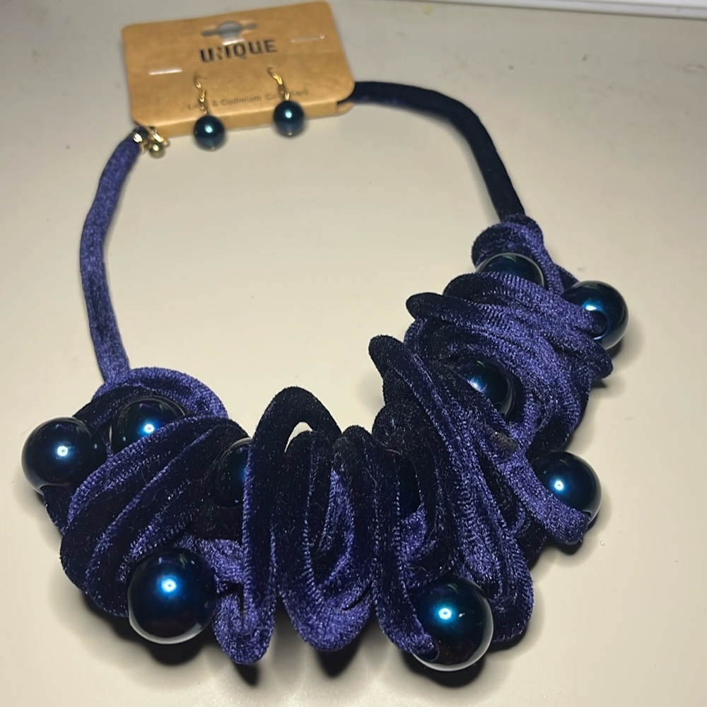 Unique Blue Statement Necklace with Chunky Elements